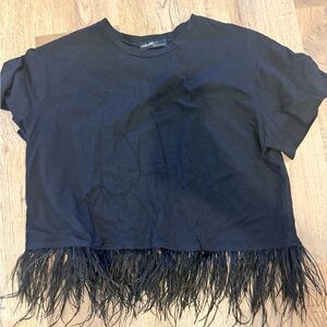 Black Fringe Hem T-Shirt